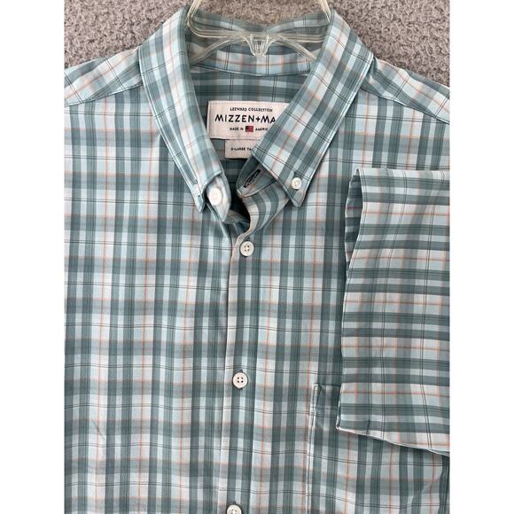 Mizzen+Main Other - Mizzen+Main Men’s XL Tall Trim Fit Short Sleeve Button Down Shirt Blue Plaid